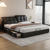 意式 双人大床 极简真皮床轻奢现代高端大气主卧室头层牛皮法式