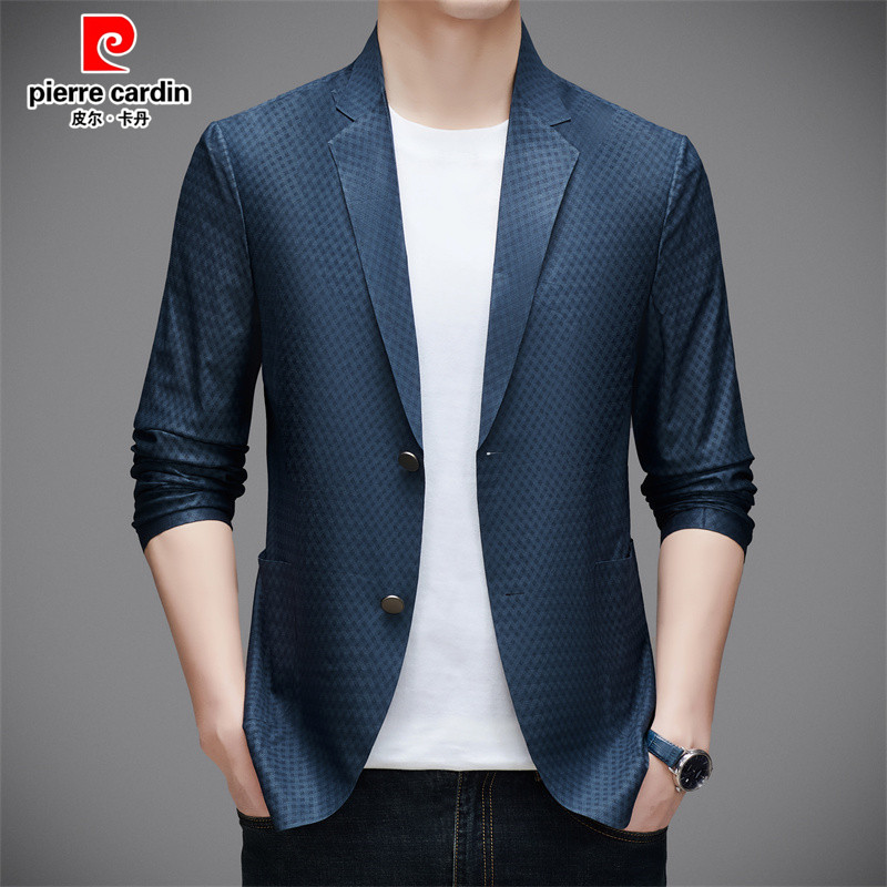 皮尔卡丹男士冰丝西服外套春