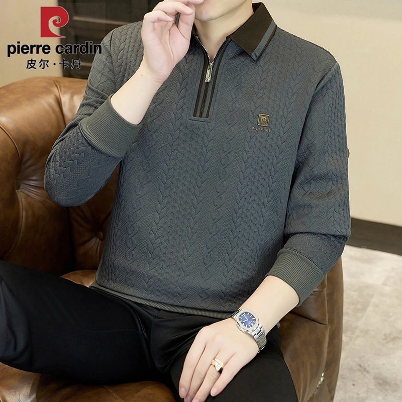 皮尔卡丹男士翻领半拉链休闲卫衣