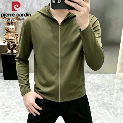 皮尔卡丹高级感男士连帽拉链开衫