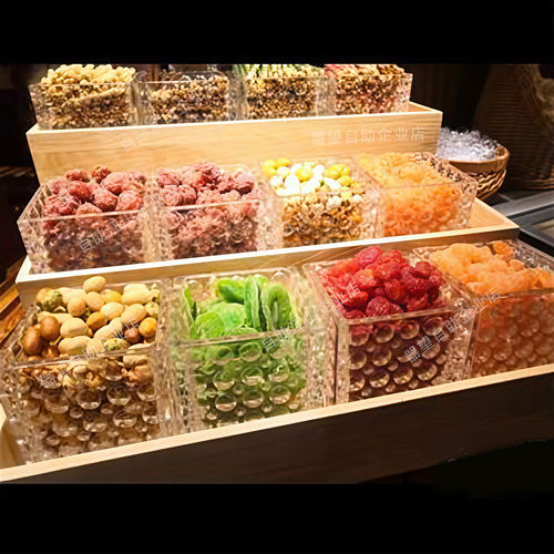 酒店商用档口餐具自助餐餐厅创意水果罐头点心碗中式锤点玻璃方碗