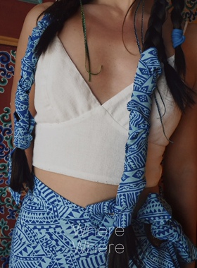 【飘带-蓝蓝色】WhereWhere原创手工蜡染飘带丝巾系颈巾发带