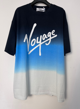 Earthling 蓝色渐变voyage短袖潮牌印花落肩宽松重磅t恤男女短袖