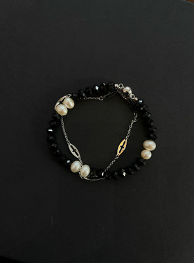 Gleam Sonnet 昼屿系列磁吸手链黑尖晶淡水珍珠S925银磁吸扣 钛钢