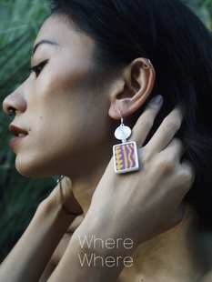 WhereWhere蜡染布复古民族风度假风耳环女文艺 印彩•苗纹