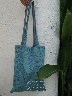 【包包-湖蓝色-齿轮花园】WhereWhere手工蜡染方块包帆布包电脑包