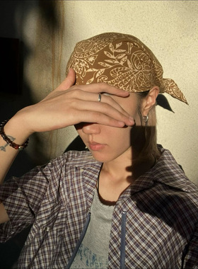 【方巾-花心系列-秋日大地色】WhereWhere原创手工蜡染头巾方巾