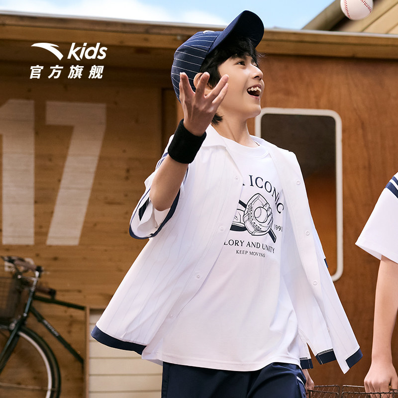 液柔冰肤安踏儿童男大童针织短袖2026年夏新款透气圆领休闲短T恤