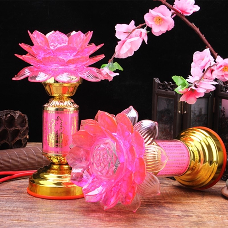 速发中号莲花灯长明花灯七彩灯明灯室内家用电电插莲花灯
