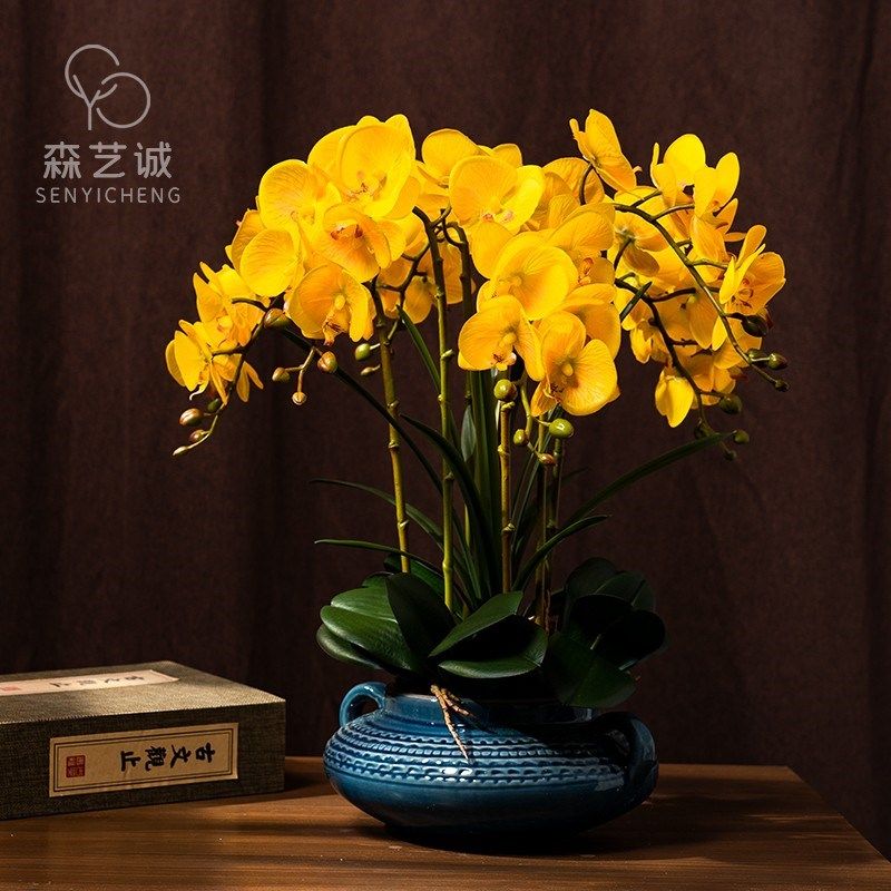 速发手感蝶蝴新花盆栽套装假花艺室内装饰客厅玄关角几兰中式摆设