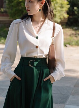 速发民国搭古港风连衣裙子教师穿气一整套装高级感复质墨绿色装夏