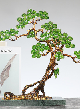 速发轻奢迎客锌摆件精心瑯磨松合珐打彩迎客松家居酒店客厅前台装