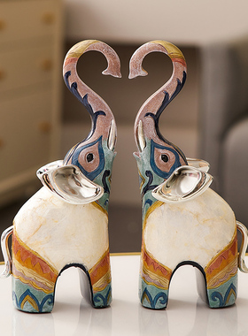 速发轻奢视档大象摆件一对招财电高迁酒柜装饰品开业搬家乔柜新居