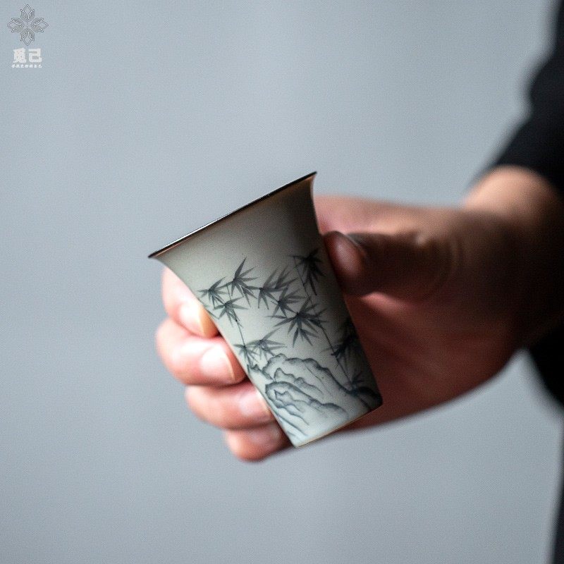 速发茶绘石竹闻香杯家用陶瓷中式复古聚香杯手工功夫茶具单个