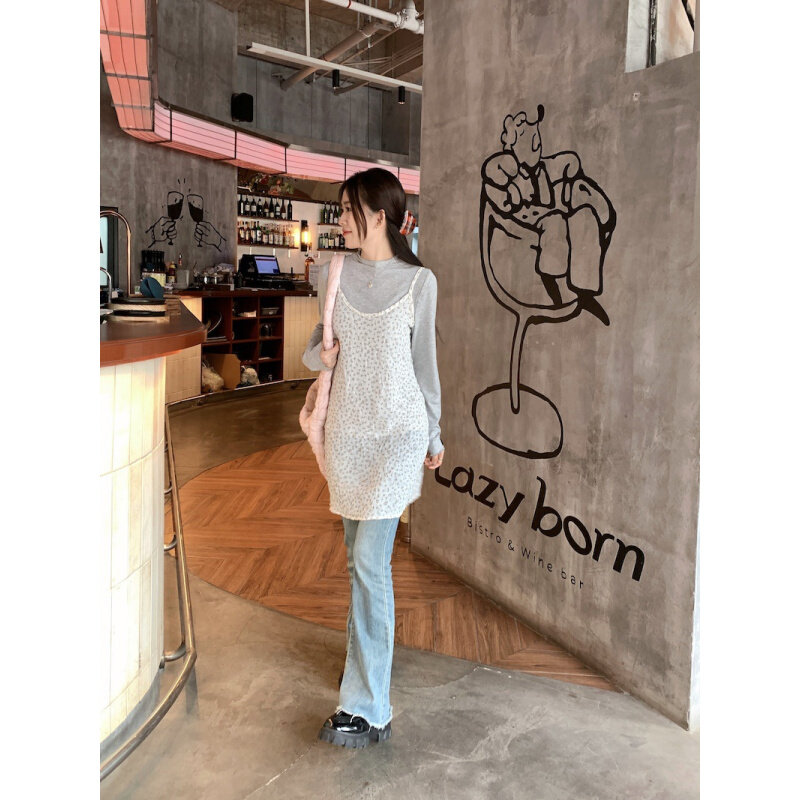 高货叠穿碎花吊带连衣裙女春装2024新款宽松罩衫裙外穿短裙裙子背