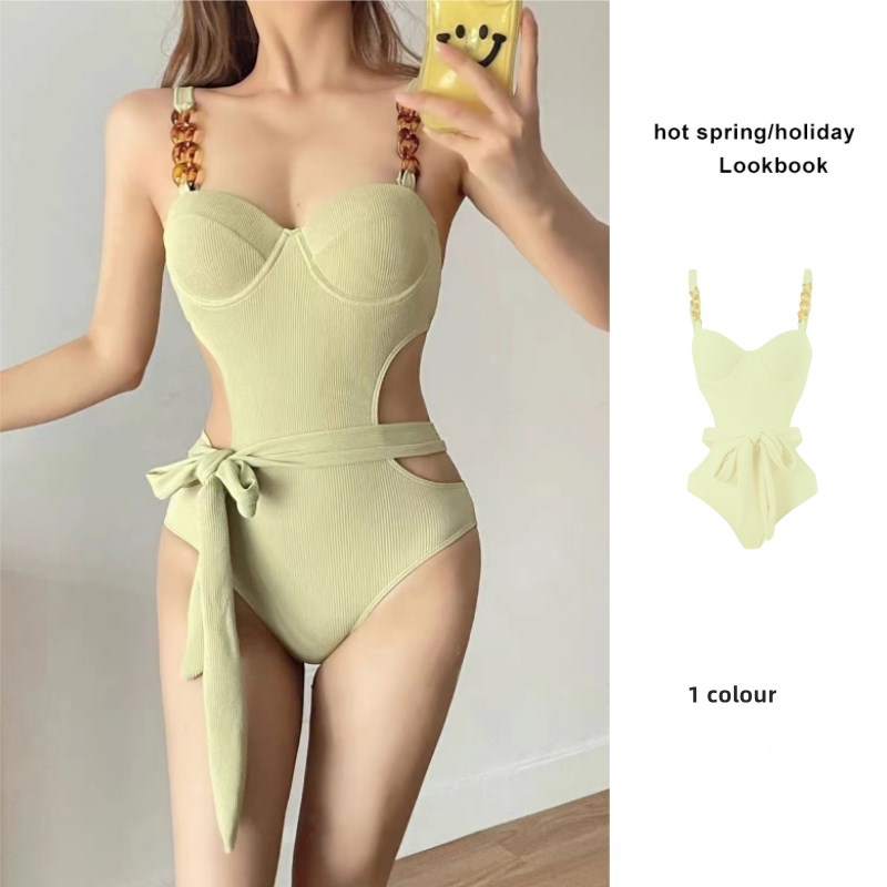 速发泉体比基尼式带纱裙性感度欲温连高级感吊带复古泳装纯假风