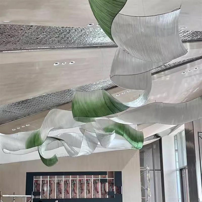 速发艺术吊顶水晶吊饰飘带吊灯售楼部沙盘会所餐厅空中吊饰天花造