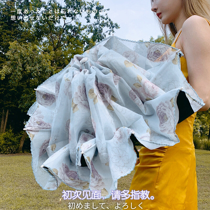 速发蕾丝花边双层太阳伞三折小清新雨伞晴雨两用遮阳伞女神黑胶防