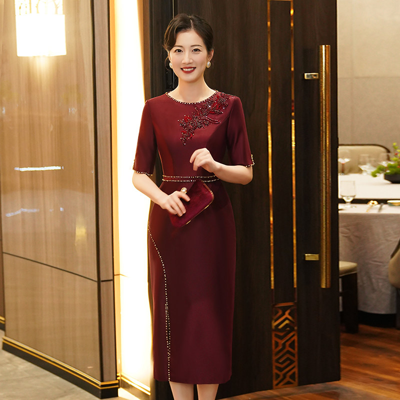 速发喜婆5婚宴装202婆新款丈母娘高端改大旗袍结婚妈妈装礼服良码