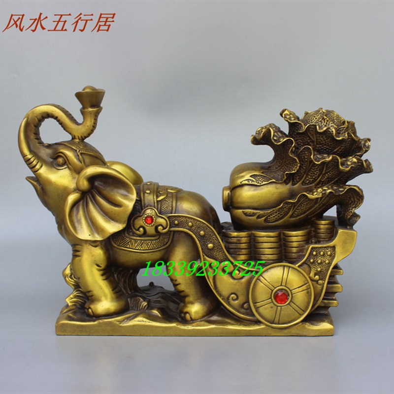 速发大号纯铜大象拉车黄拉白菜拉百财招财c艺品摆件装饰品象铜长5