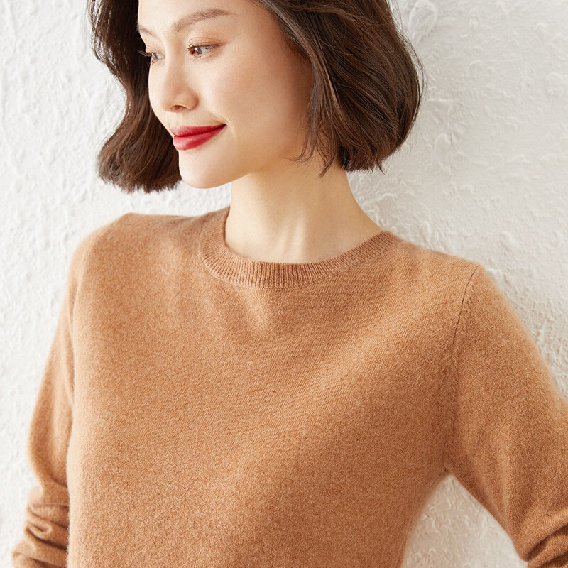 高货基础款纯色圆领套头毛衣女针织打底衫修身外穿套头内搭上衣女