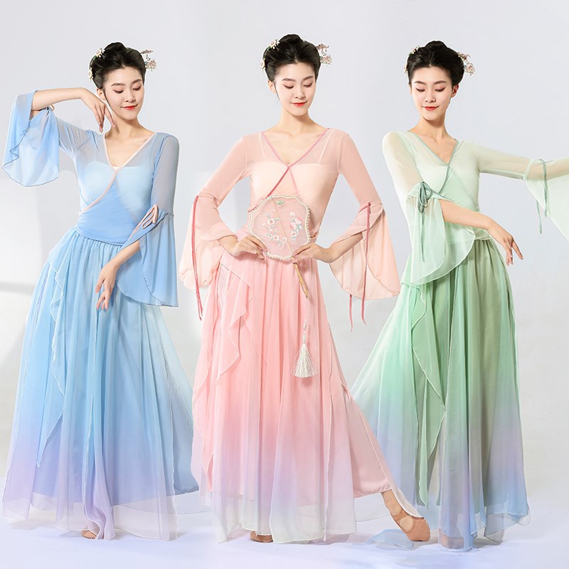 速发古服舞蹈服飘逸仙身中纱衣练功服伞舞韵国舞民族舞蹈演出典古