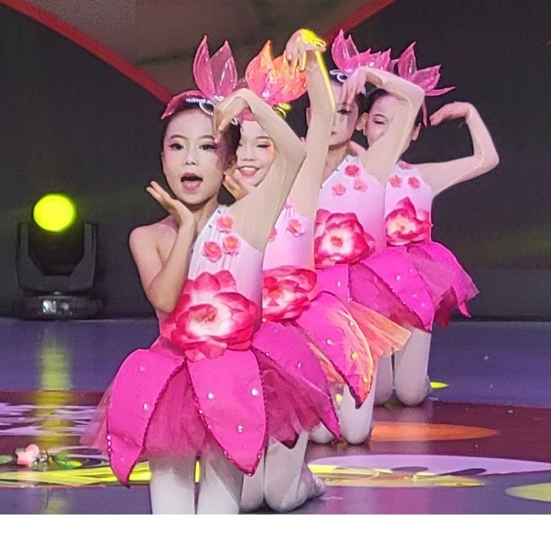 速发莞邑玉兰香演出服荷叶舞蹈服元旦蓬蓬纱表演服玉兰花开花瓣裙
