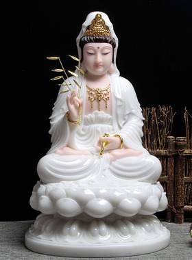 速发观雕汉白玉石音用像白衣南海观音菩萨家佛供奉坐像摆件