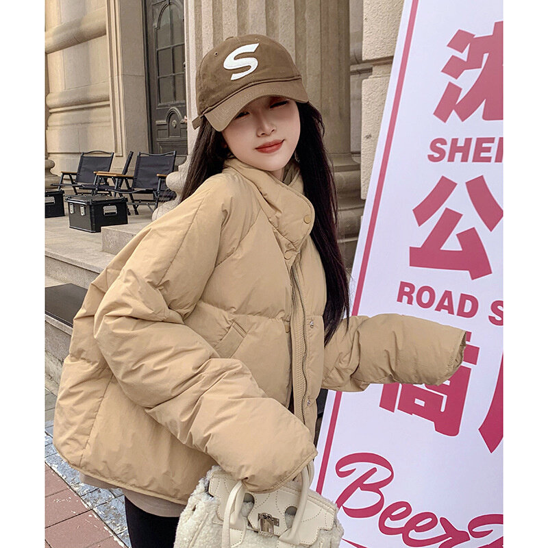 高货棉服女外套韩系短款面包服小个子大码宽松蓝色棉衣胖MM学院风