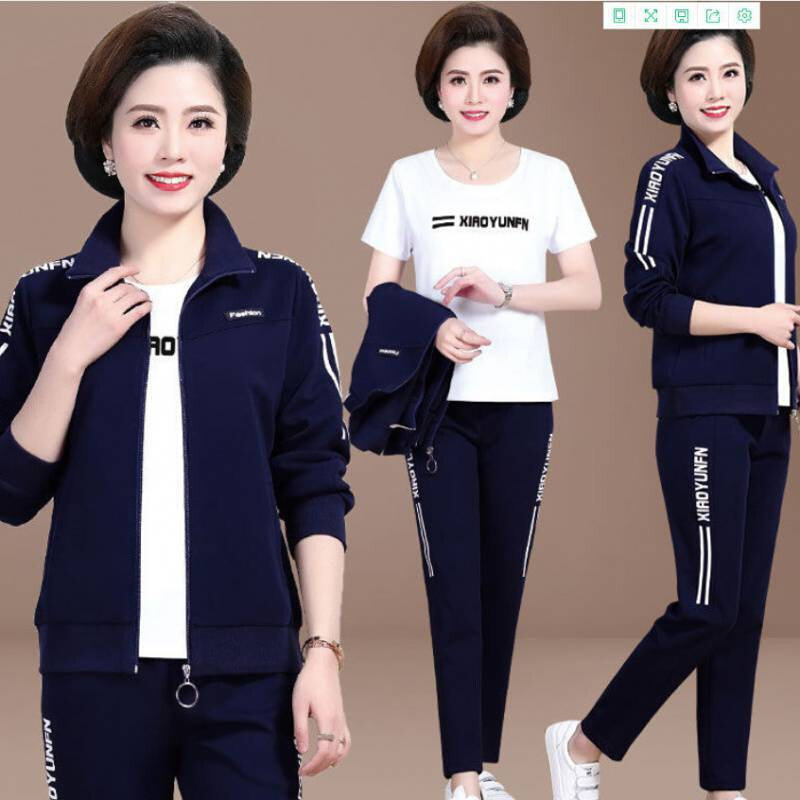 高货中老年妈妈装春秋季运动服套装女2024新款休闲大码女装韩版三