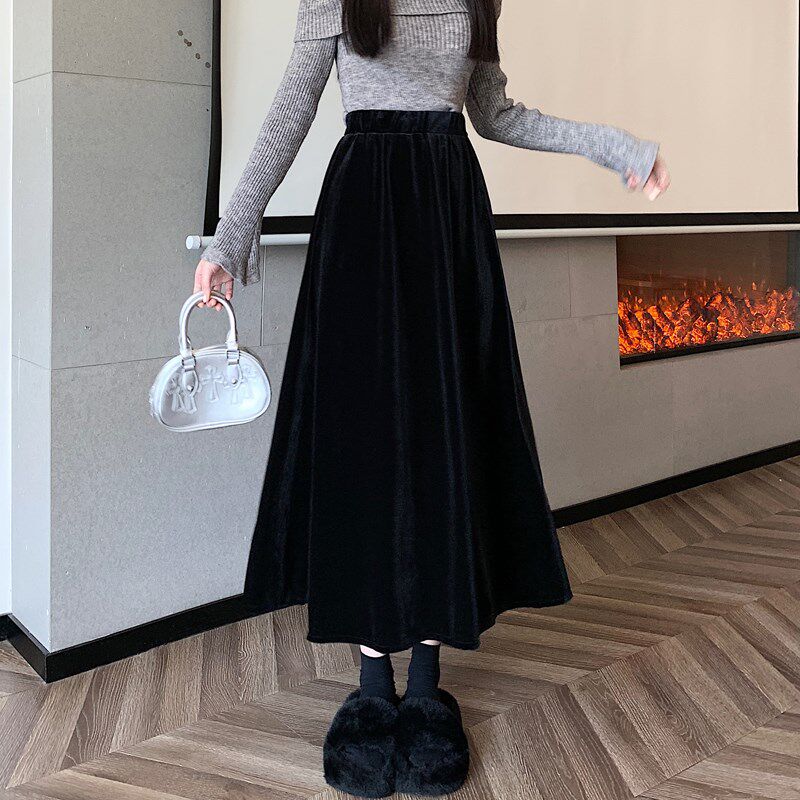 速发金丝绒半身裙秋冬2025新高款腰垂感遮跨裙丝绒a字裙中长款