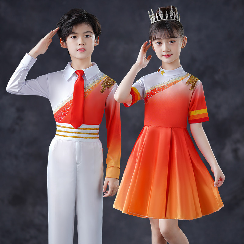 速发儿童大合唱团红出服演领巾中学小生红歌诗朗诵服装少先队员表