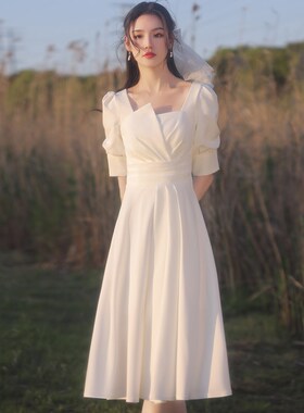 速发领证登记白色裙晚礼服平时小穿可个子气质小白小法式订婚连衣