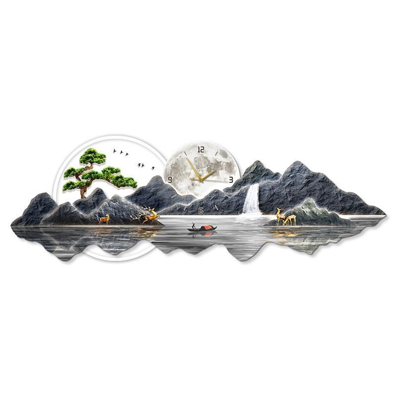 速发带钟表客厅装饰画简约轻奢沙发背景墙挂画寓意好山水画壁灯画