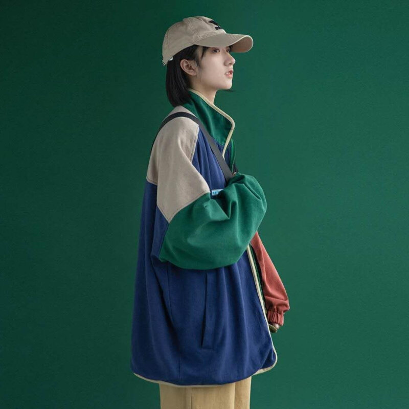 高货两面穿拼接外套女新款春秋韩版宽松学生夹克ins潮原宿港风棒