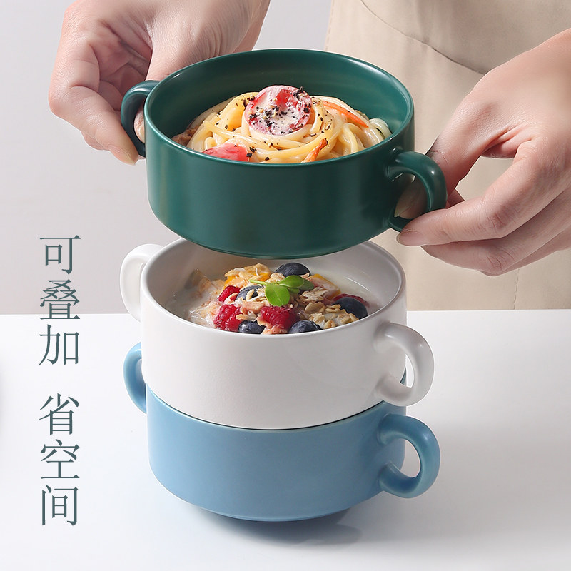 速发双耳陶汤碗泡碗面家用带耐高温蒸鸡蛋甜品瓷盅汤碗