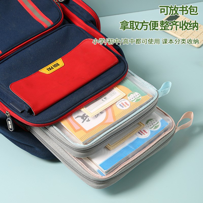 速发2024新款L型科目分类袋透明文件袋拉链式网纱大开口学生手提