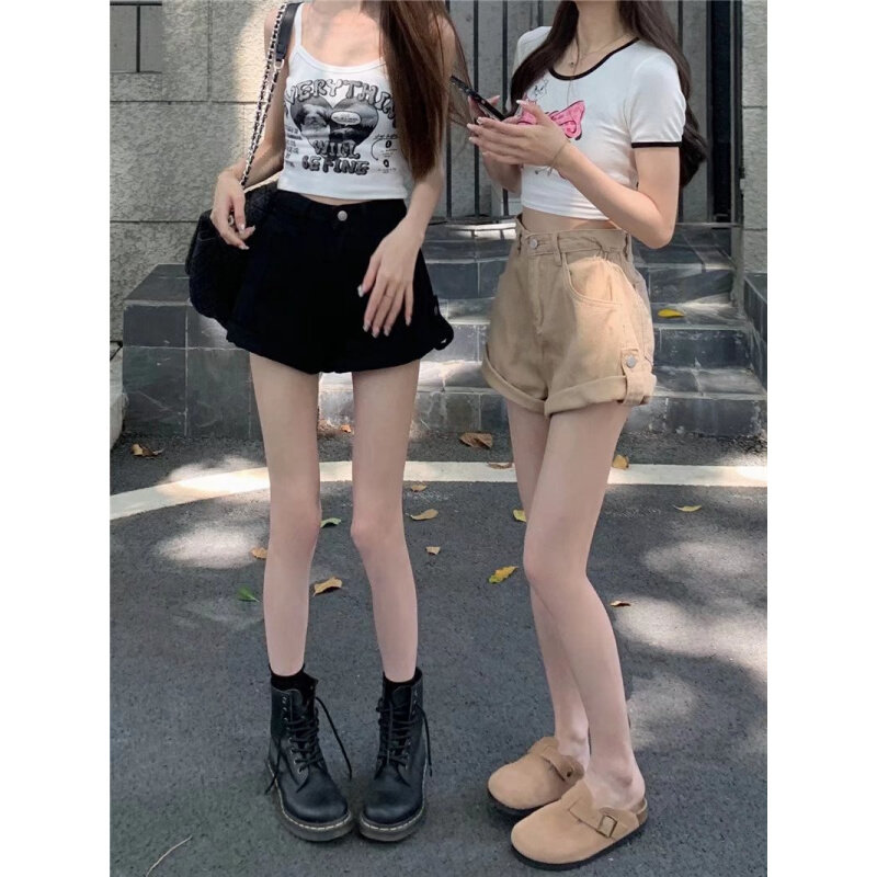 高货大码牛仔短裤女夏季2024新款设计感小众高腰显瘦宽松阔腿A字