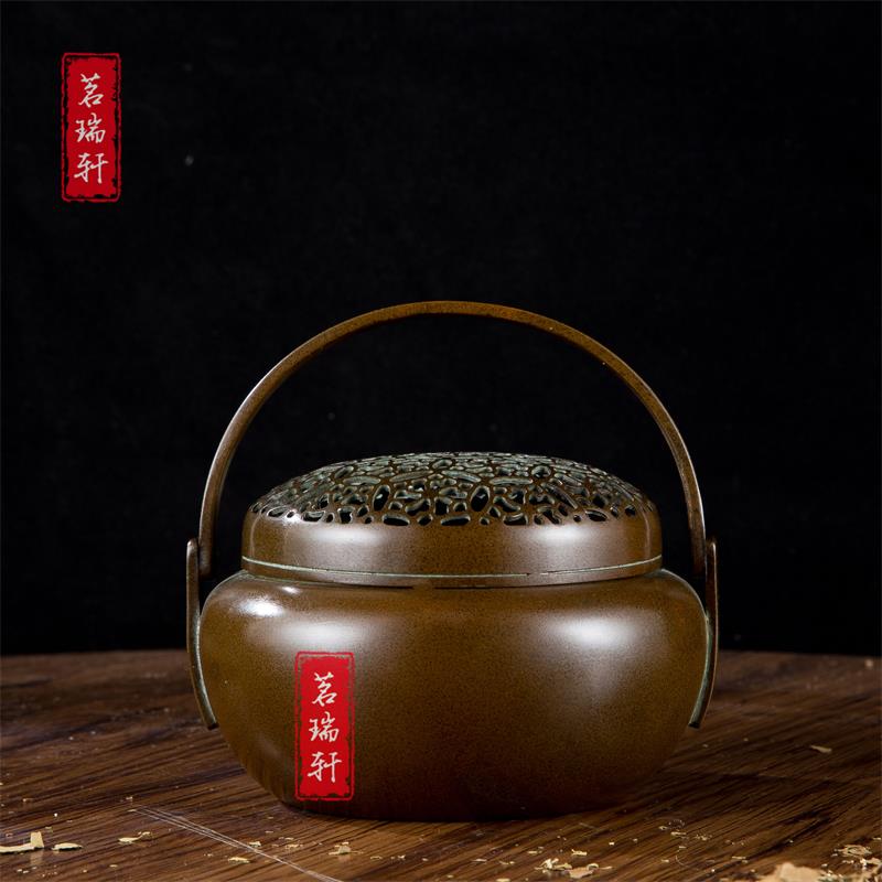 速发姑苏炼提梁圆手炉家用纯铜盘香炉仿古德宣炉精炉铜暖