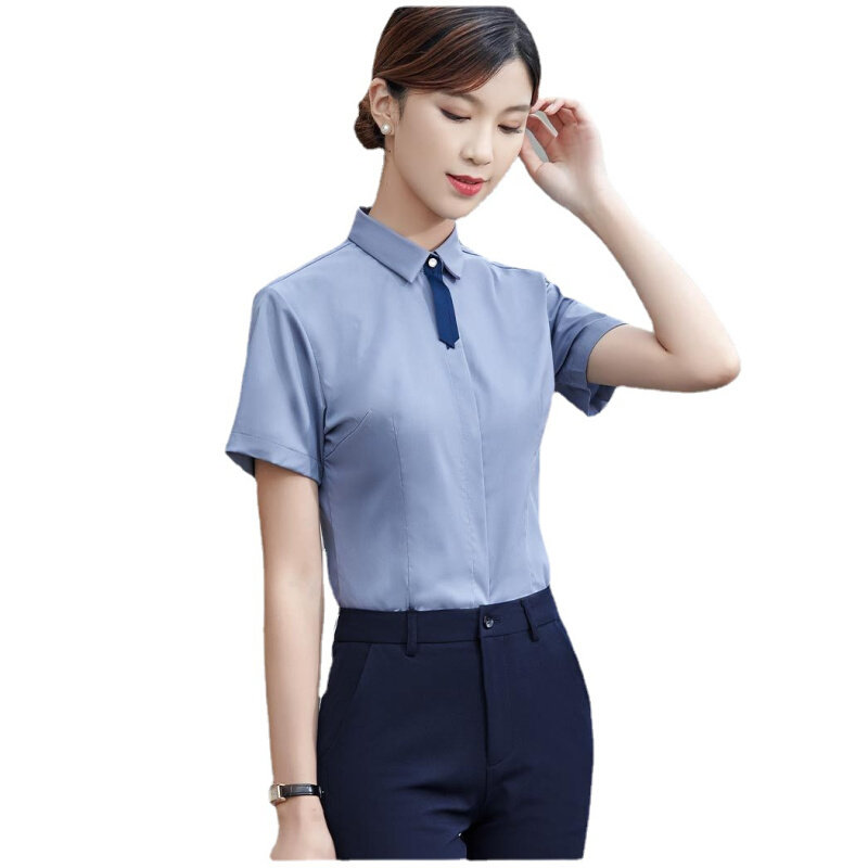 高货男女同款短袖工作服衬衫职业商务正装销售工装衬衣印绣字印lo