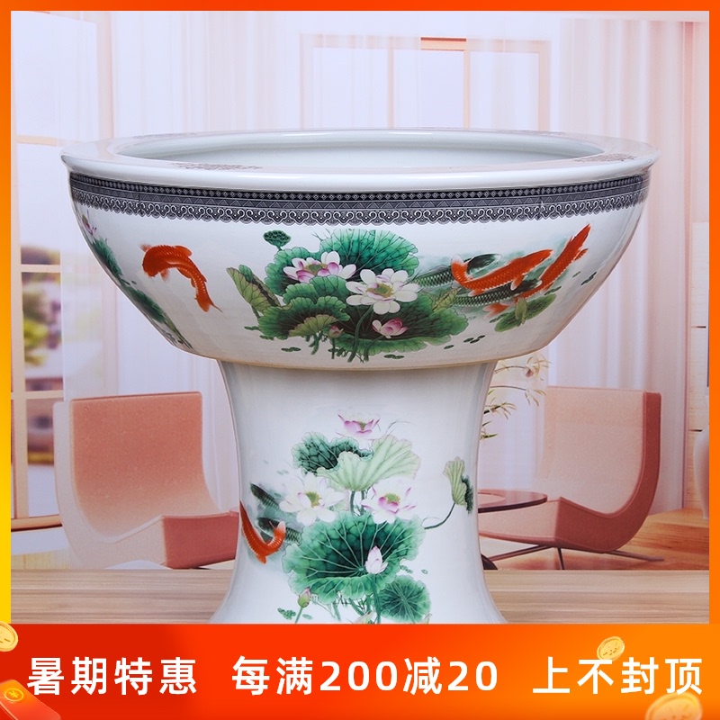 速发陶瓷鱼缸景德鱼瓷底座创意缸高脚水养乌龟缸睡莲碗莲养镇浅花