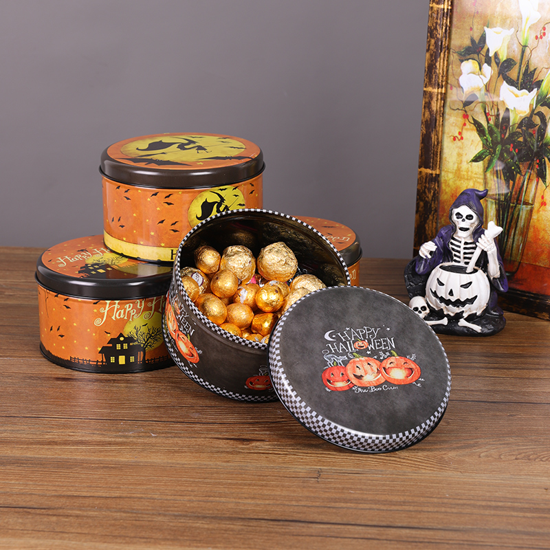 速发圣节包马盒圆形装口铁盒创食儿童零意巧克力礼盒空盒小盒子