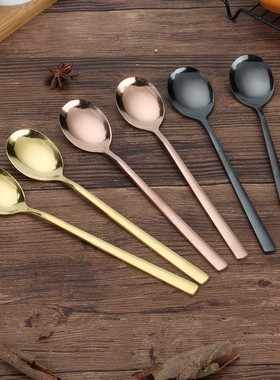 速发韩钢不锈式勺子日韩实心长柄勺扁创勺意汤匙调羹搅拌勺吃饭勺