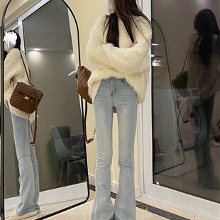 速发微牛仔蹄春秋大码高腰复古百马弹力显高搭裤裤