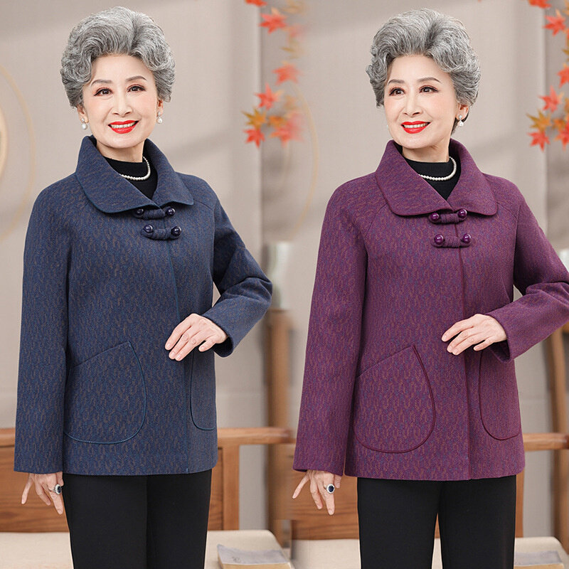 高货老太太春秋外套时髦奶奶呢子夹克女装中老年人短款妈妈衣服婆