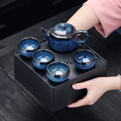 速发新款窑变户外 家用便手 中式旅行壶具一茶四杯轻松上携不易烫