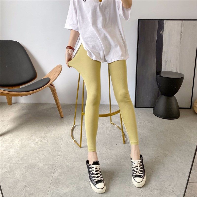 速发春搭彩色打底裤棉质弹力裤气防晒紧身九分透百款洋气薄款