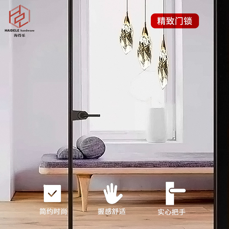 速发极简门6铝镁合玻卫生间门1钛极窄边框金璃门平开黑色玻璃把手