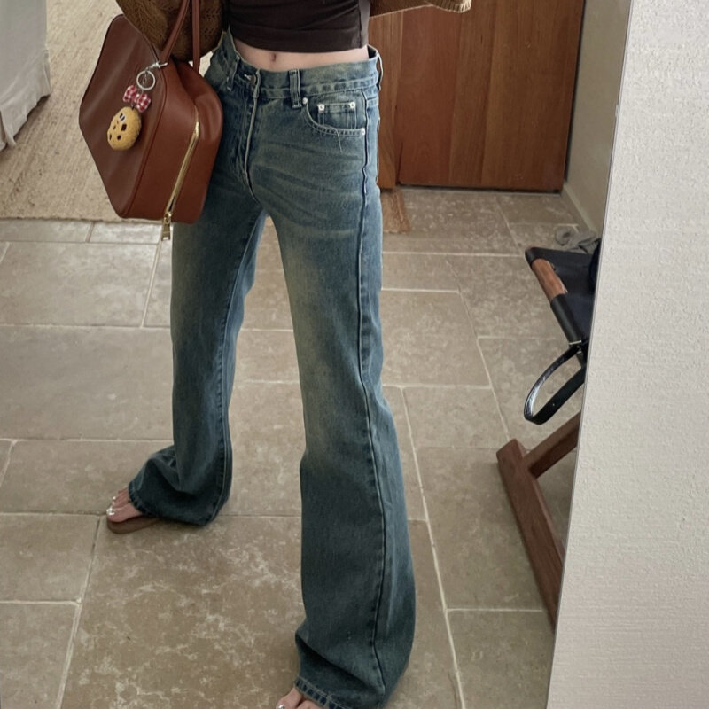 高货长腿法则 巨显腿长拖地牛仔裤女初秋新款显瘦百搭裤