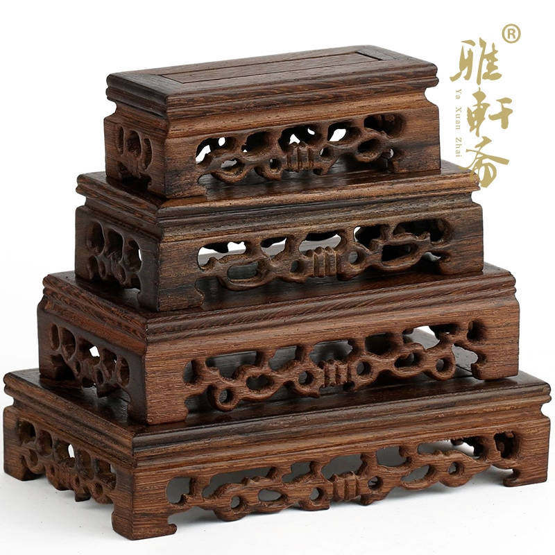 速发雅轩壶红木底座长正方形鸡翅木工艺品摆件斋座木雕木座紫砂底